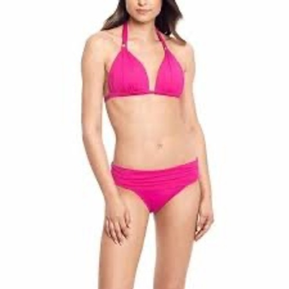 Lauren Ralph Lauren Bikini Set Size 6 M Hot Pink Halter Ruched Swimsuit 2 Piece